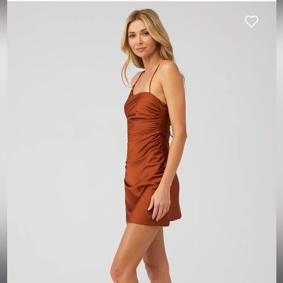 Line & Dot Bronze silky mini dress size Medium - Picture 2 of 3